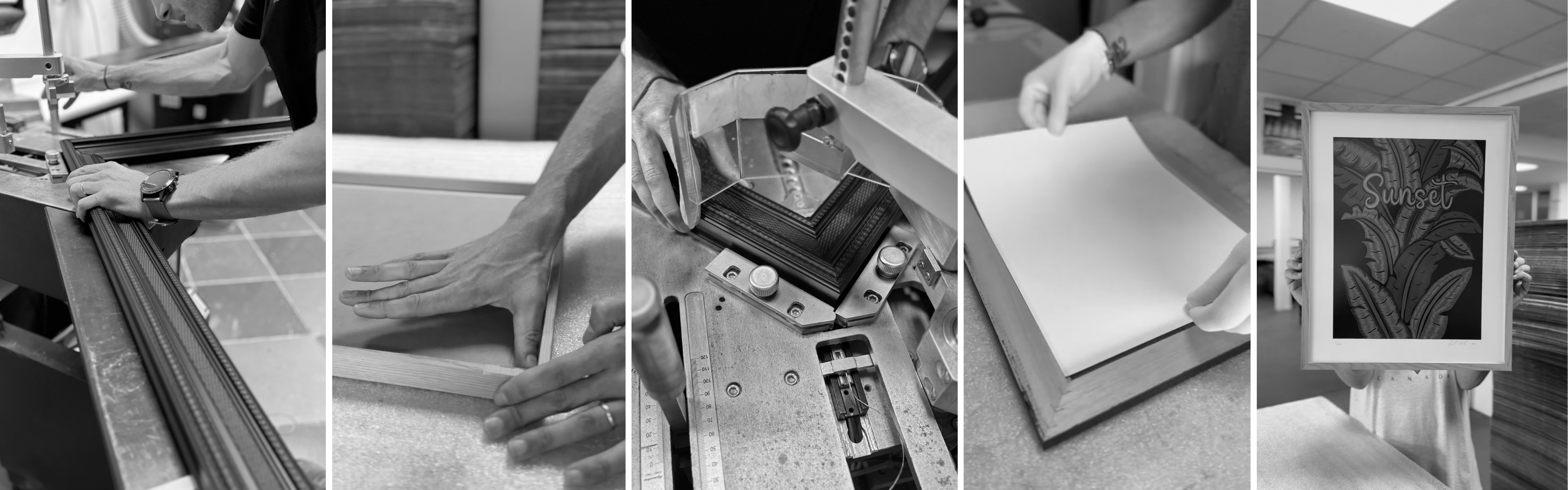 photos de fabrication de nos cadres sous verres en bois pour vos tirages photos